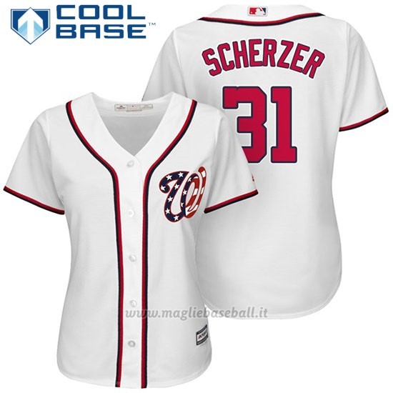Maglia Baseball Donna Washington Nationals 31 Max Scherzer Bianco2017 Cool Base
